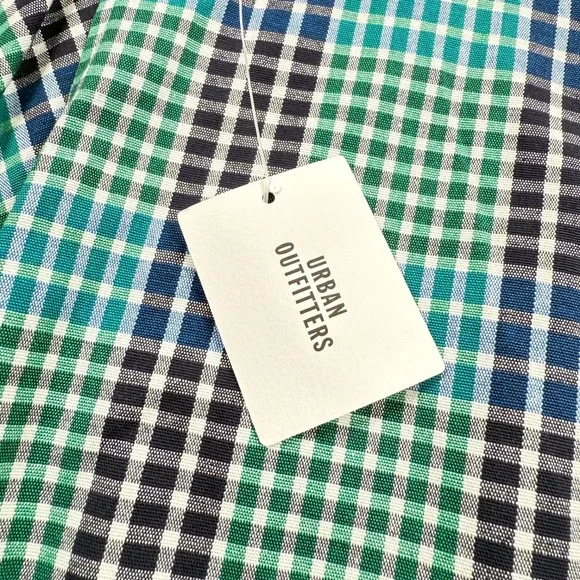 Urban Outfitters Plaid Mini Dress Women's Small Green Blue Gingham Grunge 90s - Picture 5 of 12